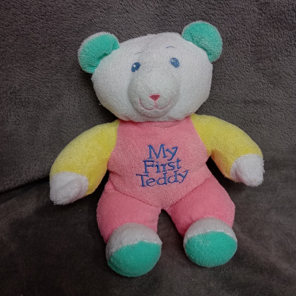 TB Trading‎ Terrycloth Bear My First Teddy Multicolor Pink Yellow Blue Rattle